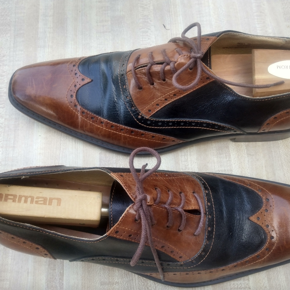 Steven Land Two-Tone Brown&Black Handmade Wingtips Size 13 (113)